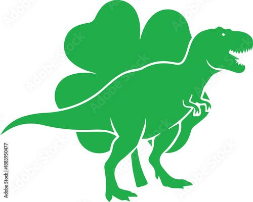 Green Dinosaur Silhouette with Shamrock Background Vector Illustration