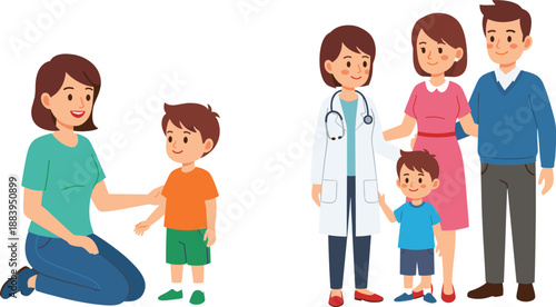 Family Visiting Pediatric Doctor Illustration Showing Child Healthcare Support Trust And Medical Care