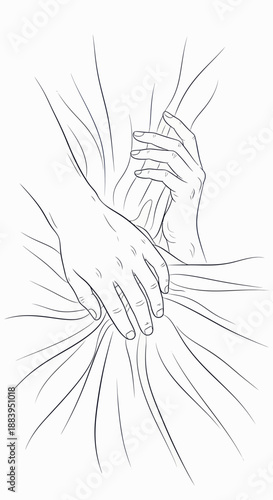 Hands holding wrist with pain lines.