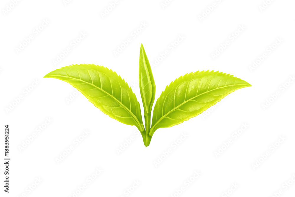 Obraz premium Green tea leaves growing, symbolizing freshness, natural vitality, and organic health for beverages and herbal products