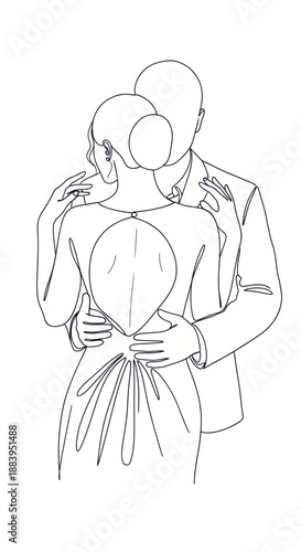 Couple Embracing in Simple Line Art Style.