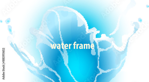 水しぶきがフレーム状に広がる爽やかな抽象背景イラスト、清潔感や透明感を演出できる美容・環境・医療・ウェブ広告向けデザイン素材