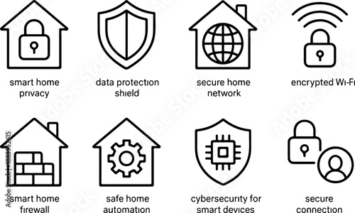 Smart home security icons for privacy protection and data safety online