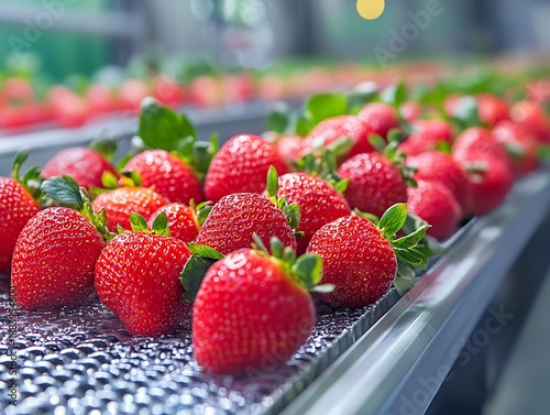 Fresh strawberries that have been harvested and cleaned are waiting to be packaged for sale.
