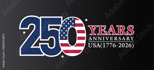 250 Anniversary Modern Flag Typography Banner Poster, post Design  USA Decorative Background