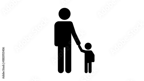 Simple black icon of adult holding child's hand.