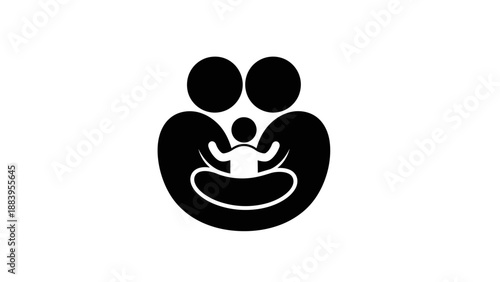 Simple black and white family icon with parent and child.