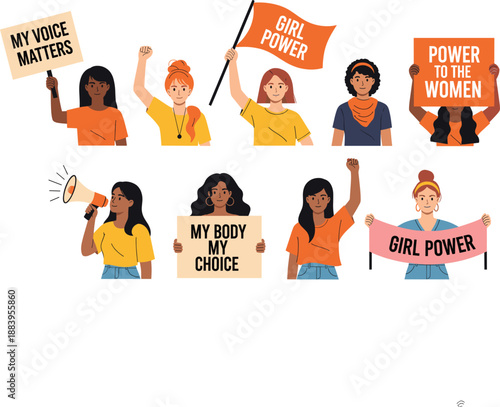 Women Empowerment Protest Illustration With Girl Power Feminism Equality Rights And Strong Female Voices