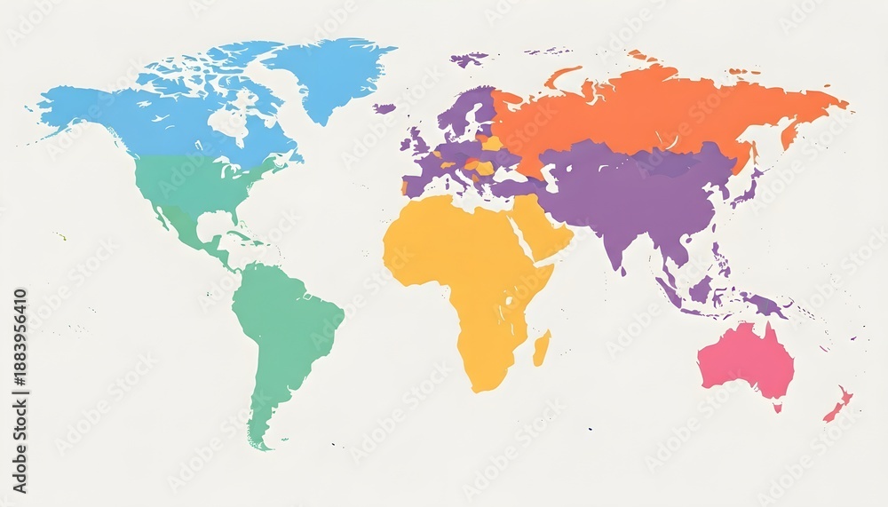 Obraz premium World Map Divided into Continents and Regions.