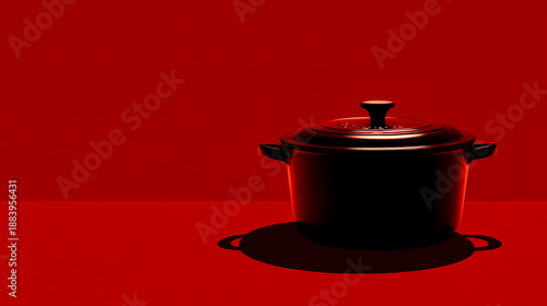 Minimalist Cookware: A Simple Stock Pot Still Life with Dramatic Red Lighting