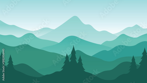 green mountain landscape view scenery background flat color vector illustration template design
