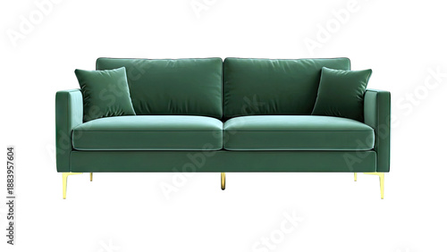 Emerald Green Velvet Sofa with Gold Legs