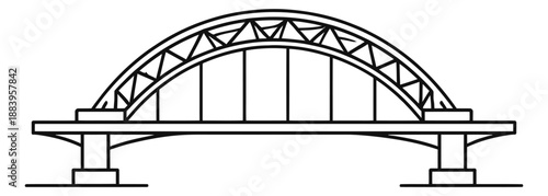 Line art illustration of an arch bridge depicting its architectural structure for urban planning and engineering