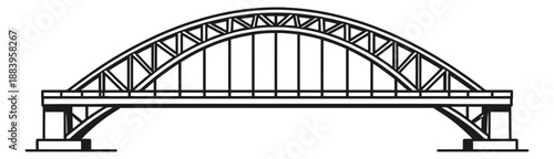Line art illustration of an arch bridge depicting modern infrastructure for construction and transportation