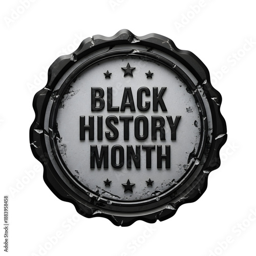 A black and white vector graphic of a bottle cap with Black History Month text