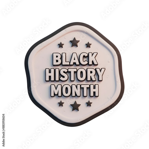 A vector graphic illustration of a Black History Month badge with stars
