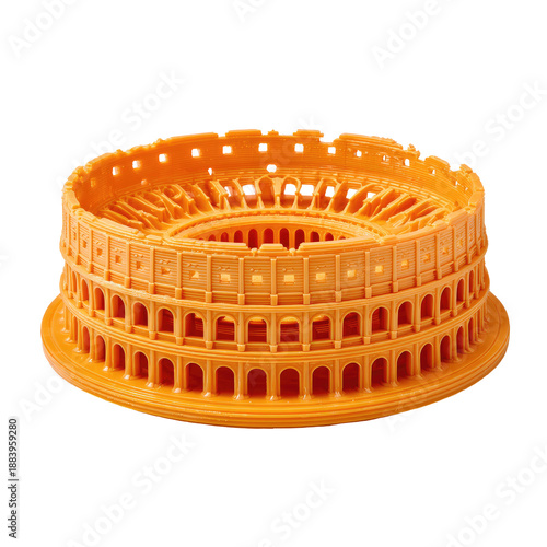 Rendered miniature of a famous ancient amphitheater, depicted with detailed archways and tiers