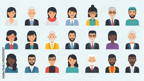 Diverse Group of People Avatars Representing Different Ages and Genders.