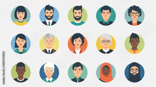Diverse Group of People Avatars Representing Different Ages and Genders.