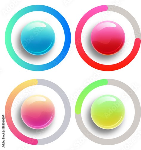 4色の円形インジケーターで状態や進捗を可視化する抽象UIデザイン素材｜達成度・ステータス・評価・KPI表示に使えるビジネス向けカラフル円グラフィック