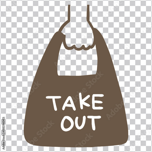 Brown shopping bag with the words TAKE OUT printed on it, suggesting food or grocery pick-up services