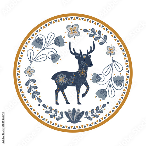 фотографія Deer mandala design with intricate floral patterns in a circular layout