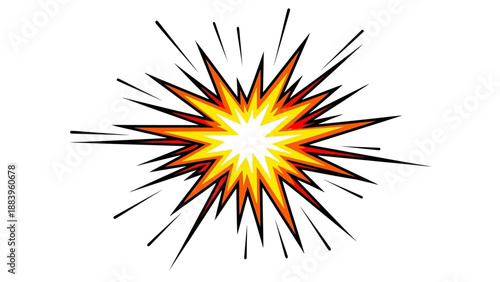 Colorful comic-style explosion with dynamic lines and bright colors