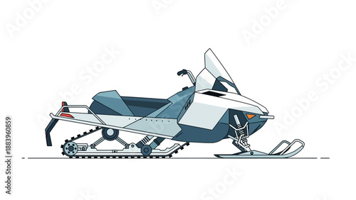 Vector illustration of a modern snowmobile side view on white background