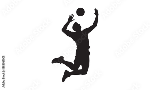 Volleyball player silhouette jumping to spike the ball, dynamic action pose