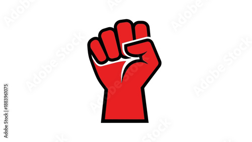 Red clenched fist symbolizing strength and solidarity on white background