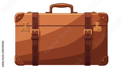 Vintage leather suitcase with buckles on white background