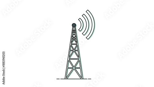 Minimalist illustration of communication tower with signal waves