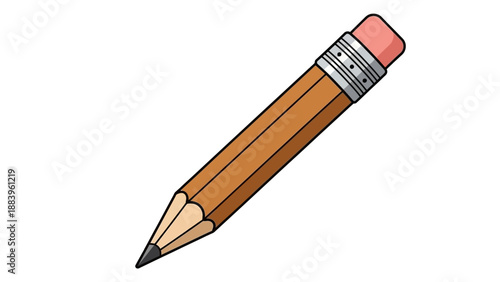 Simple cartoon pencil illustration with eraser on white background