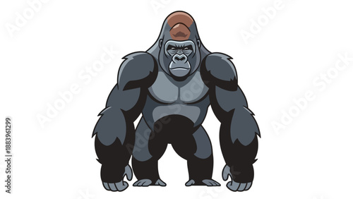 Cartoon gorilla illustration with serious expression on white background