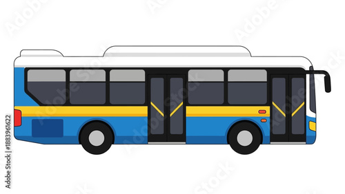 Flat design illustration of a modern city bus in blue and yellow