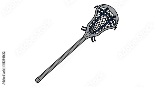 Illustration of a lacrosse stick with netting on white background