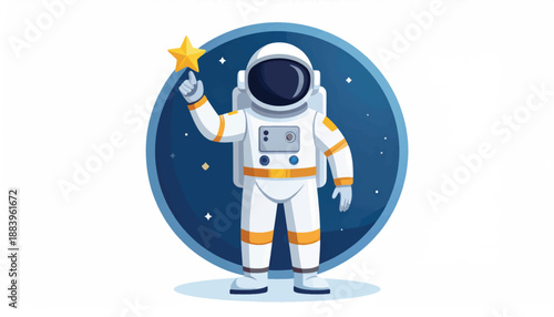 Astronaut in White Space Suit Holding Star.