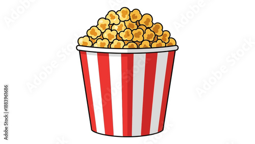 Cartoon bucket of popcorn with red and white stripes