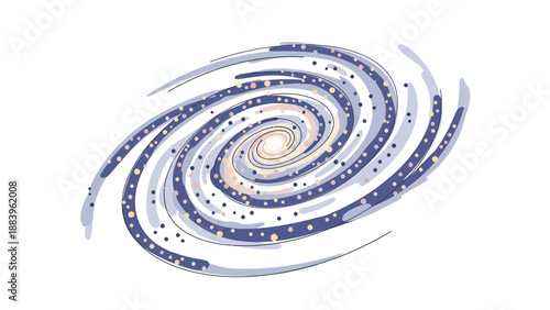 Abstract spiral galaxy illustration with stars on white background