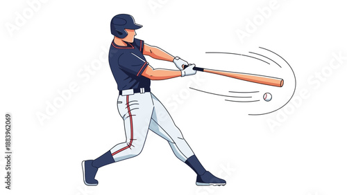 Illustration of Baseball Player Hitting a Ball with Dynamic Motion
