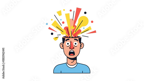 Surprised cartoon man with exploding head illustration