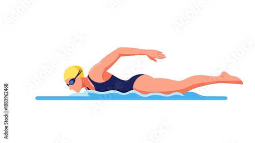 Illustration of a Swimmer in Action Performing the Butterfly Stroke