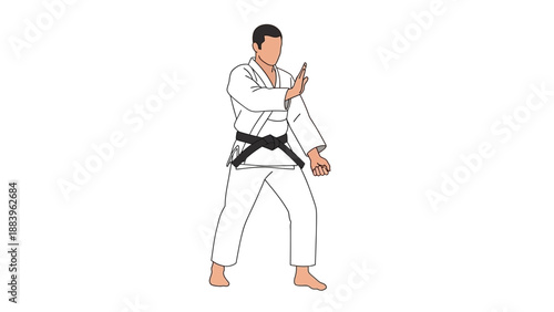 Illustration of martial artist in white gi performing karate stance