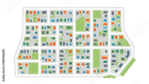 Colorful vector map of a city neighborhood with green spaces