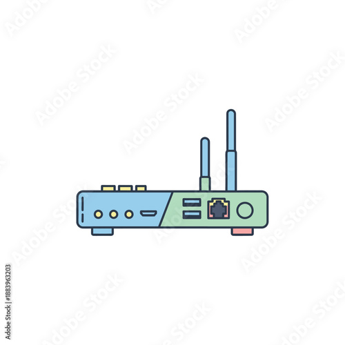 illustration of a wireless router with antennas representing modern network equipment for internet