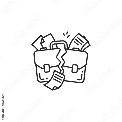 A torn bag spilling documents onto the floor, illustration of disorganization, close-up view