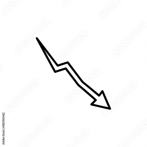 A simple line drawing of an arrow pointing downwards with a jagged path