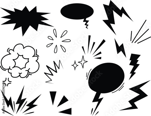 Comic burst explosion vector, boom elements and speech bubble illustrations.