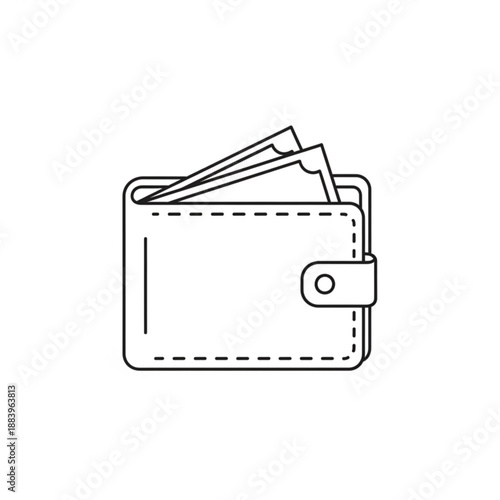 A simple line illustration of a wallet with a card inside, Finance, Wallet, Card, Simple