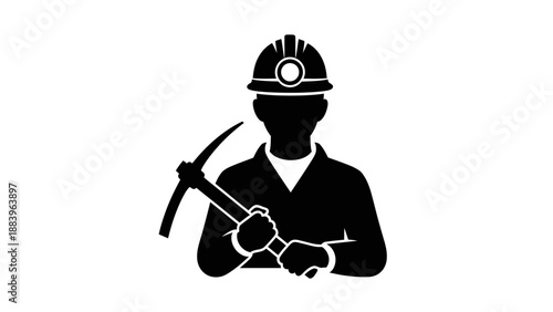 Black silhouette of a miner with pickaxe.